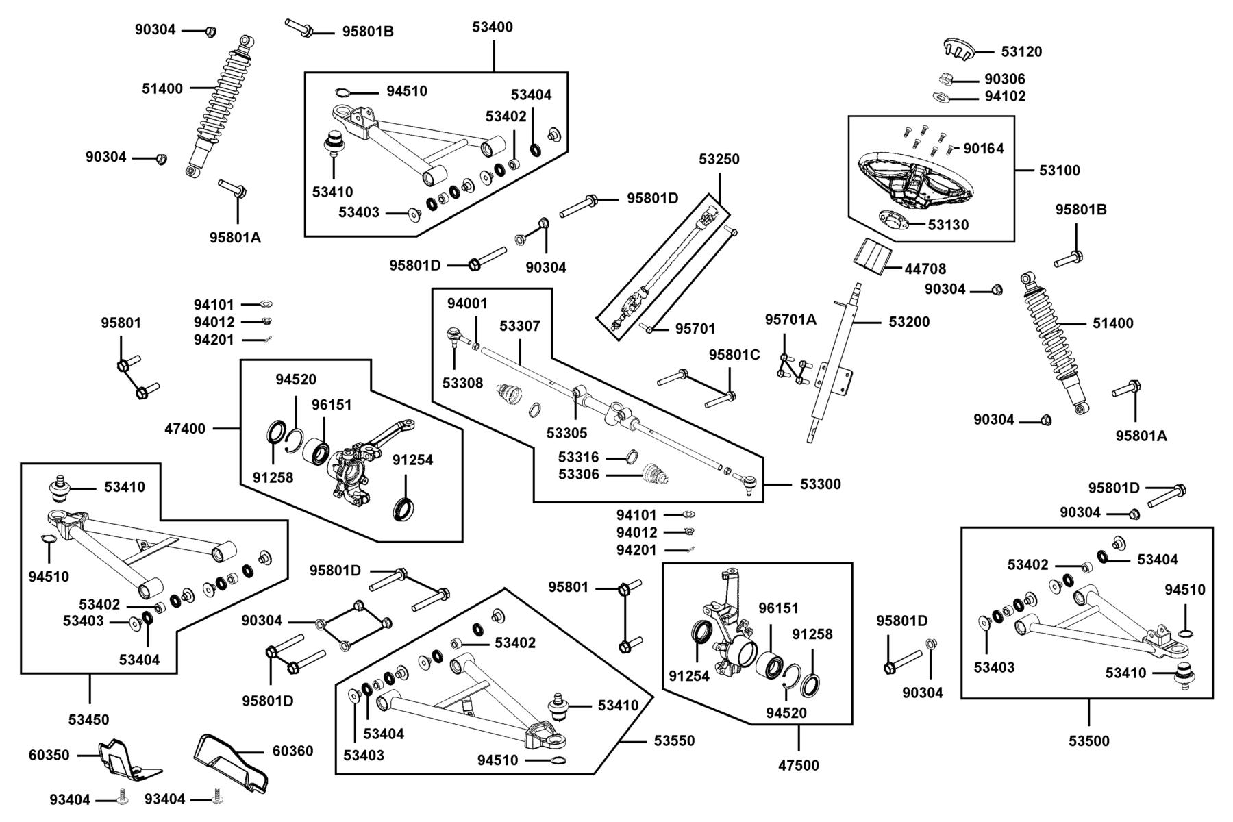 UXV(2022) Cushion Assy Fr● Wheel Assy Steering parts diagram