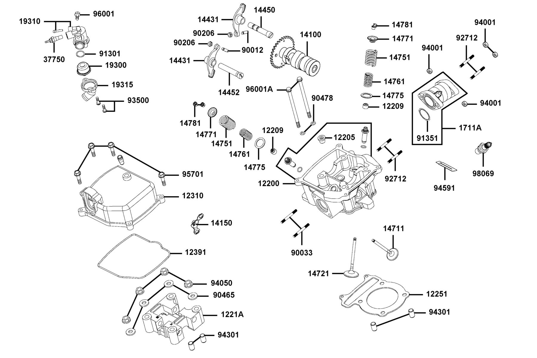 KYMCO Mongoose 300 (2007-2007) Cylinder Head Cover and Cylinder Head parts diagram