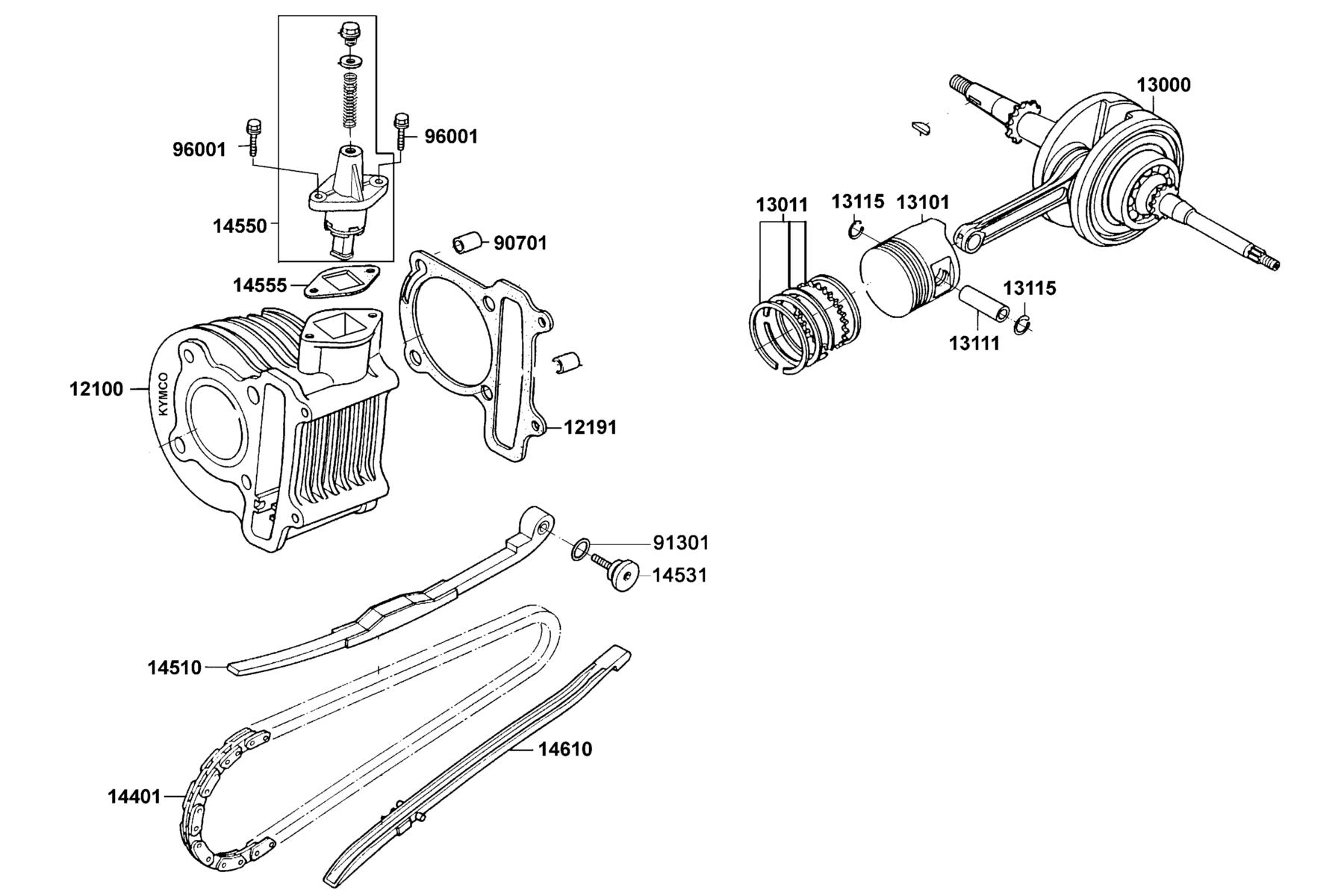 KYMCO AGILITY 50 (2005+) Cylinder, Piston and Crankshaft parts diagram