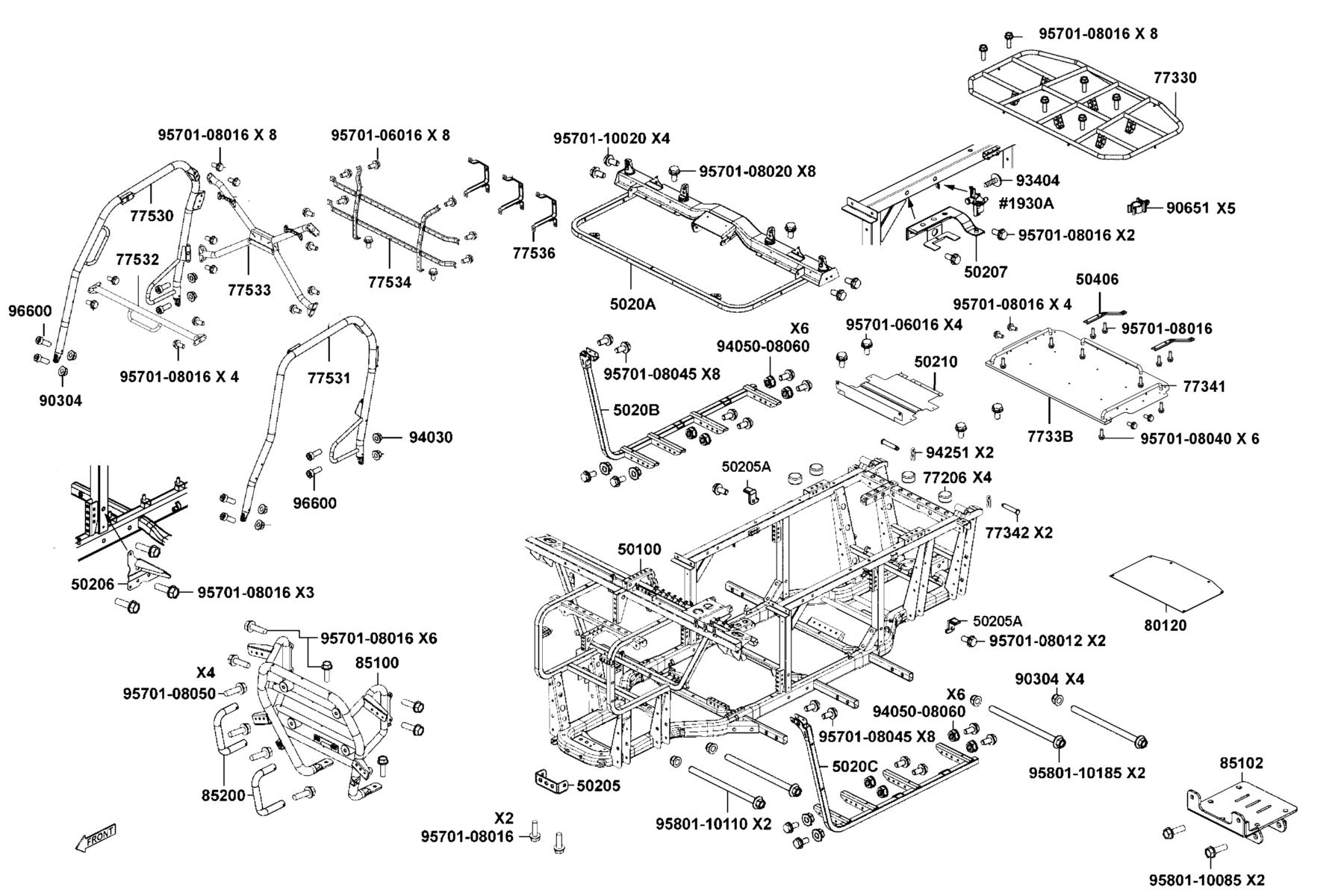 UXV 450i Platform 2023MY Body Comp Frame●Cargo Bed Assy parts diagram