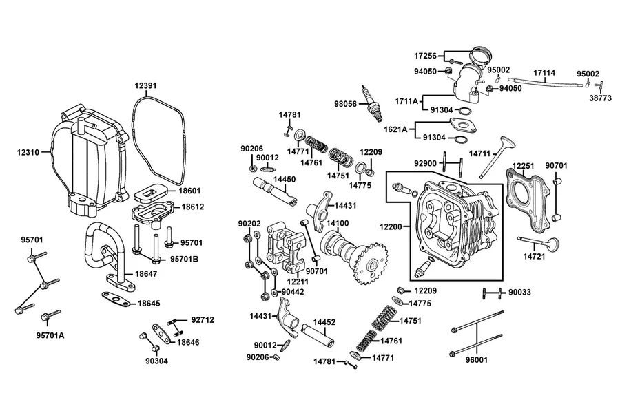 E02 Cylinder Head Cover and Cylinder Head parts diagram