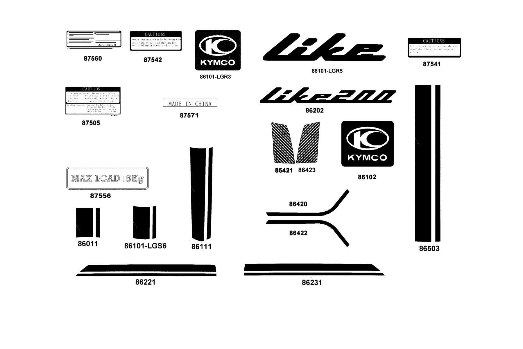 LIKE 200(2010~) Emblem ● Stripe parts diagram