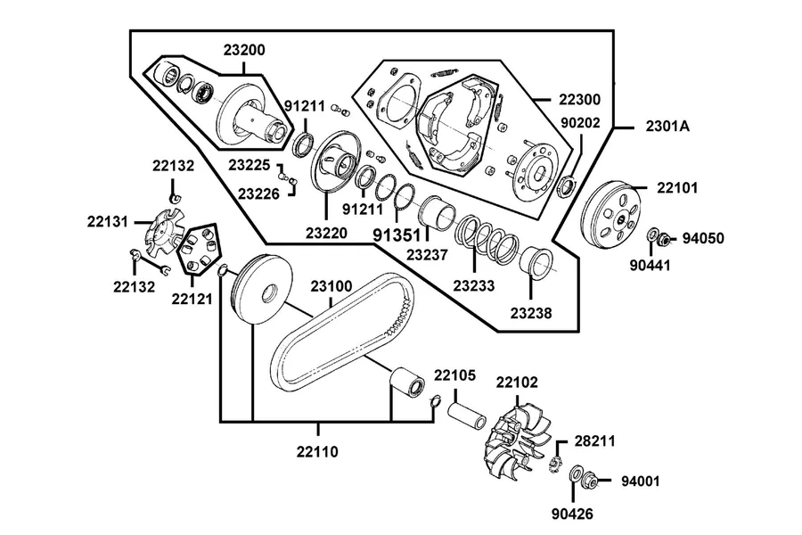E05 Driven Pulley parts diagram