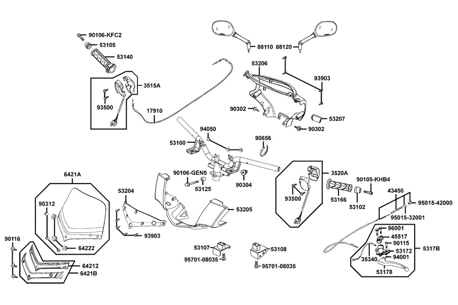 F03 Handle Steering and Handle Cover parts diagram