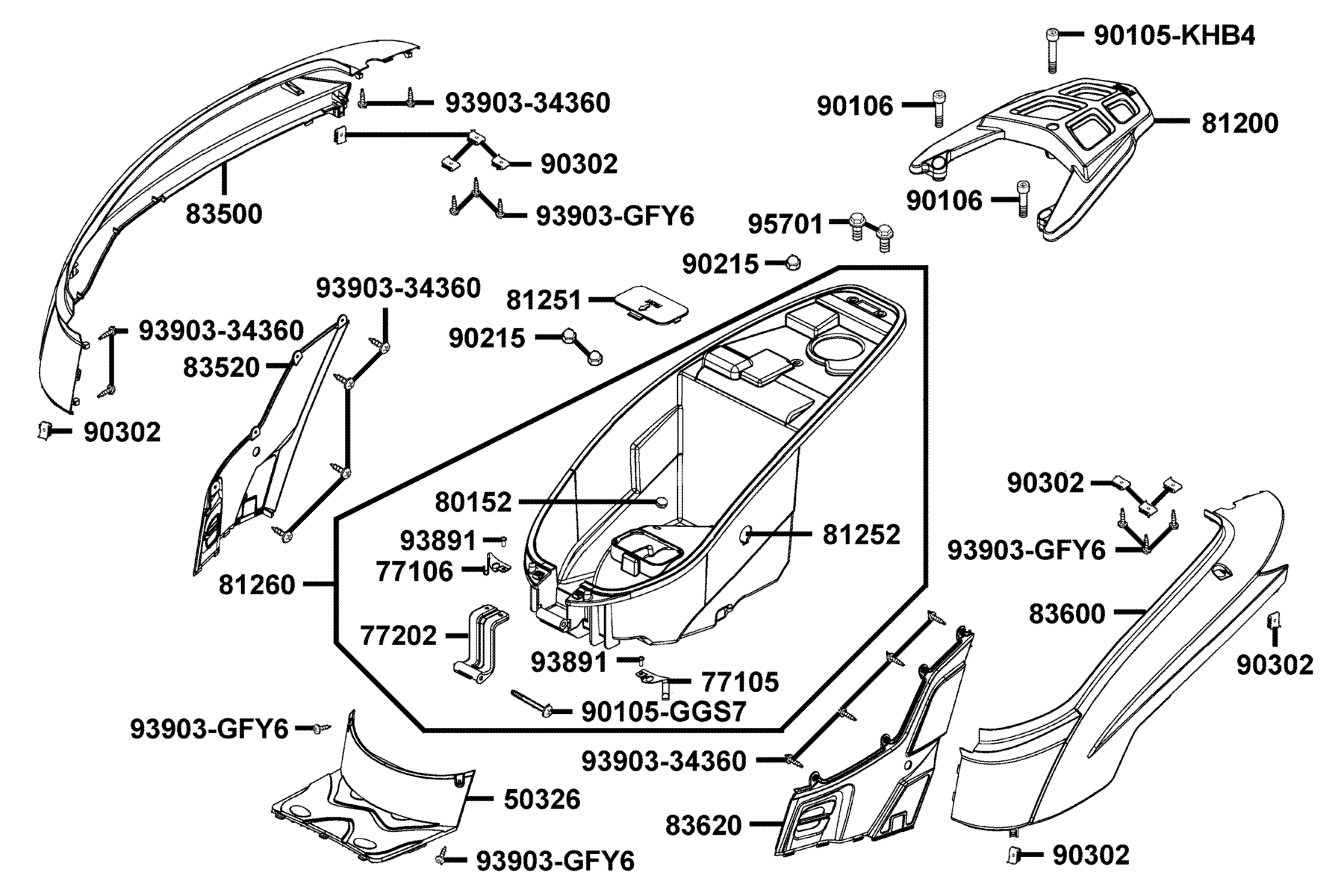 KYMCO PEOPLE S 50 4T (2008-2009) Body Cover and Luggage Box parts diagram