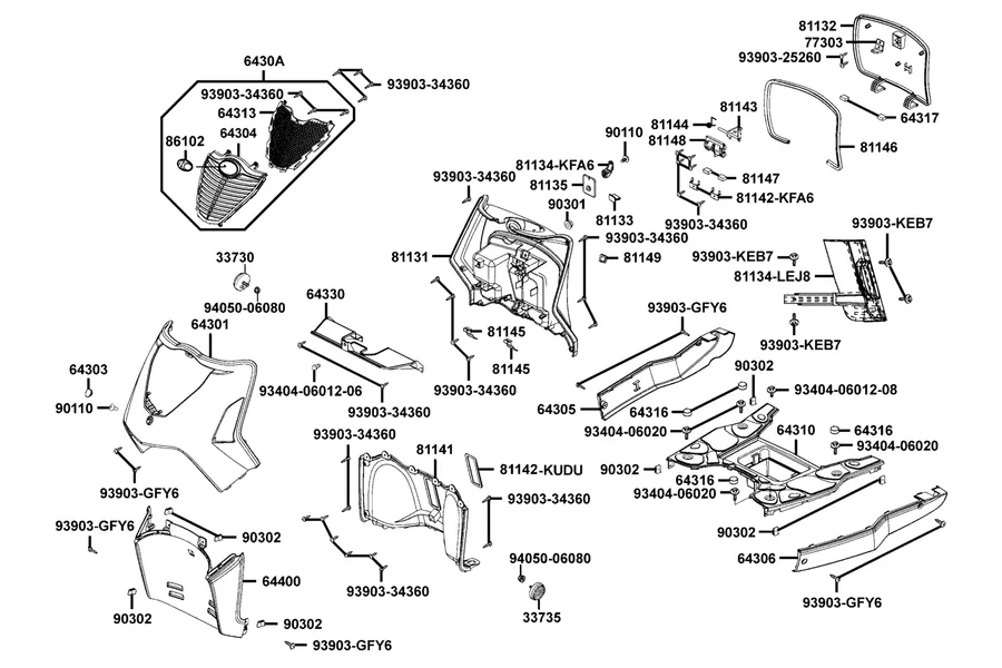 F05 Front Cover and Floor Panel parts diagram