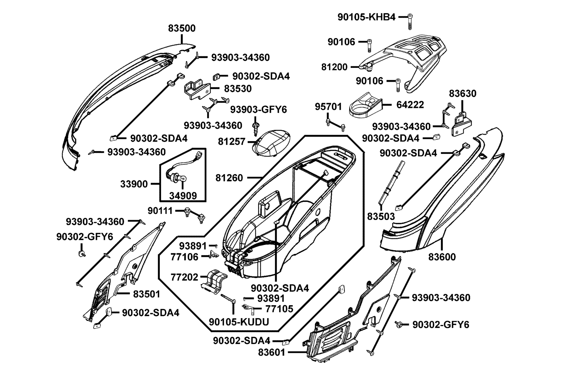 KYMCO PEOPLE S 250 (2008-2009) Body Cover and Luggage Box parts diagram