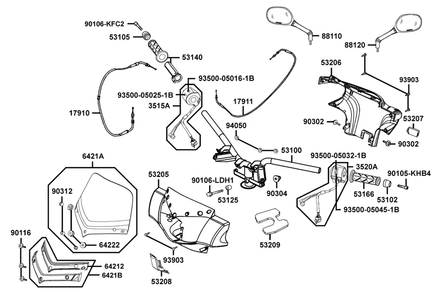F03 Handle Steering and Handle Cover parts diagram