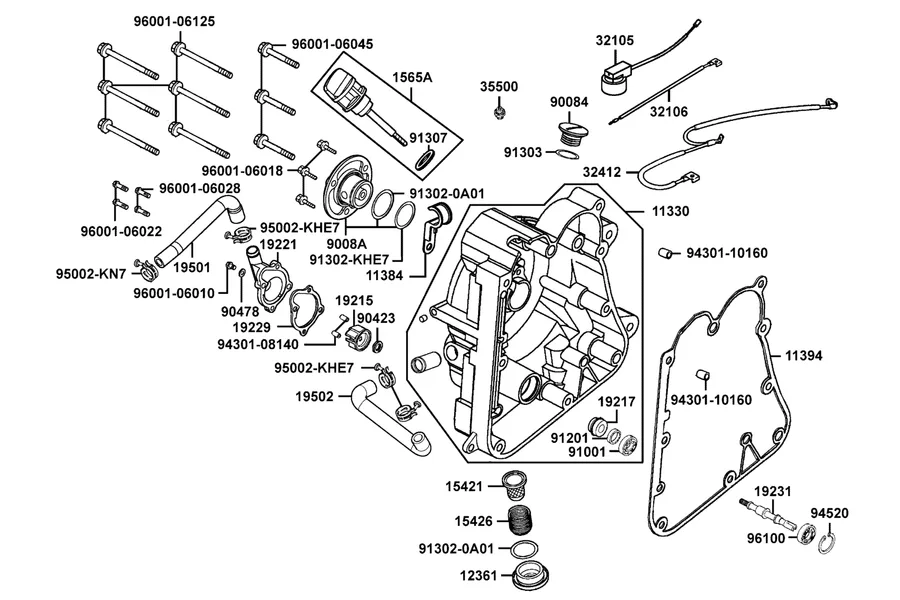 E04 Right Crankcase Cover and Water Pump parts diagram