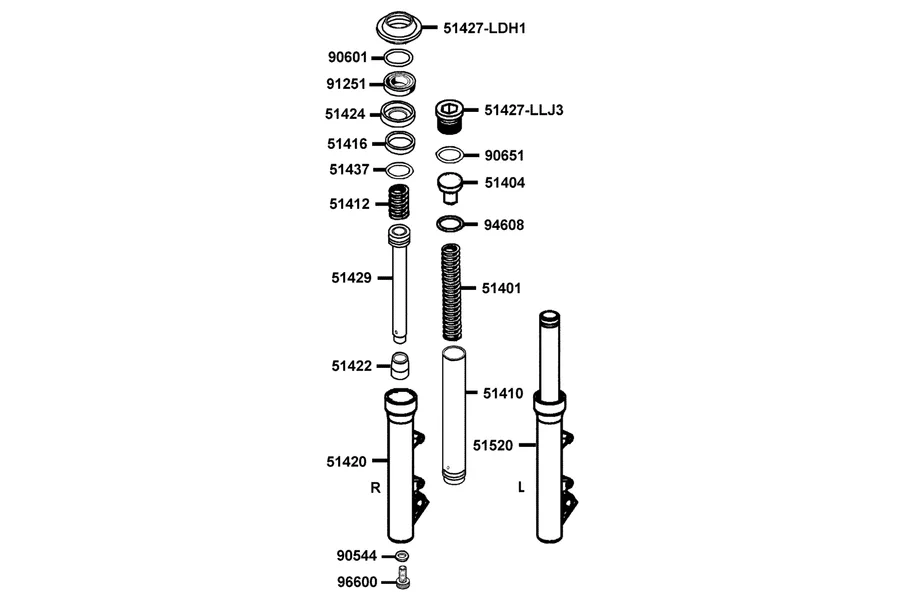 F22 Separated Parts Of Fr Fork parts diagram