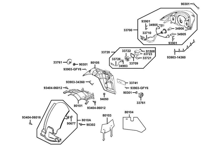 F18 Rear Light and Rear Fender parts diagram