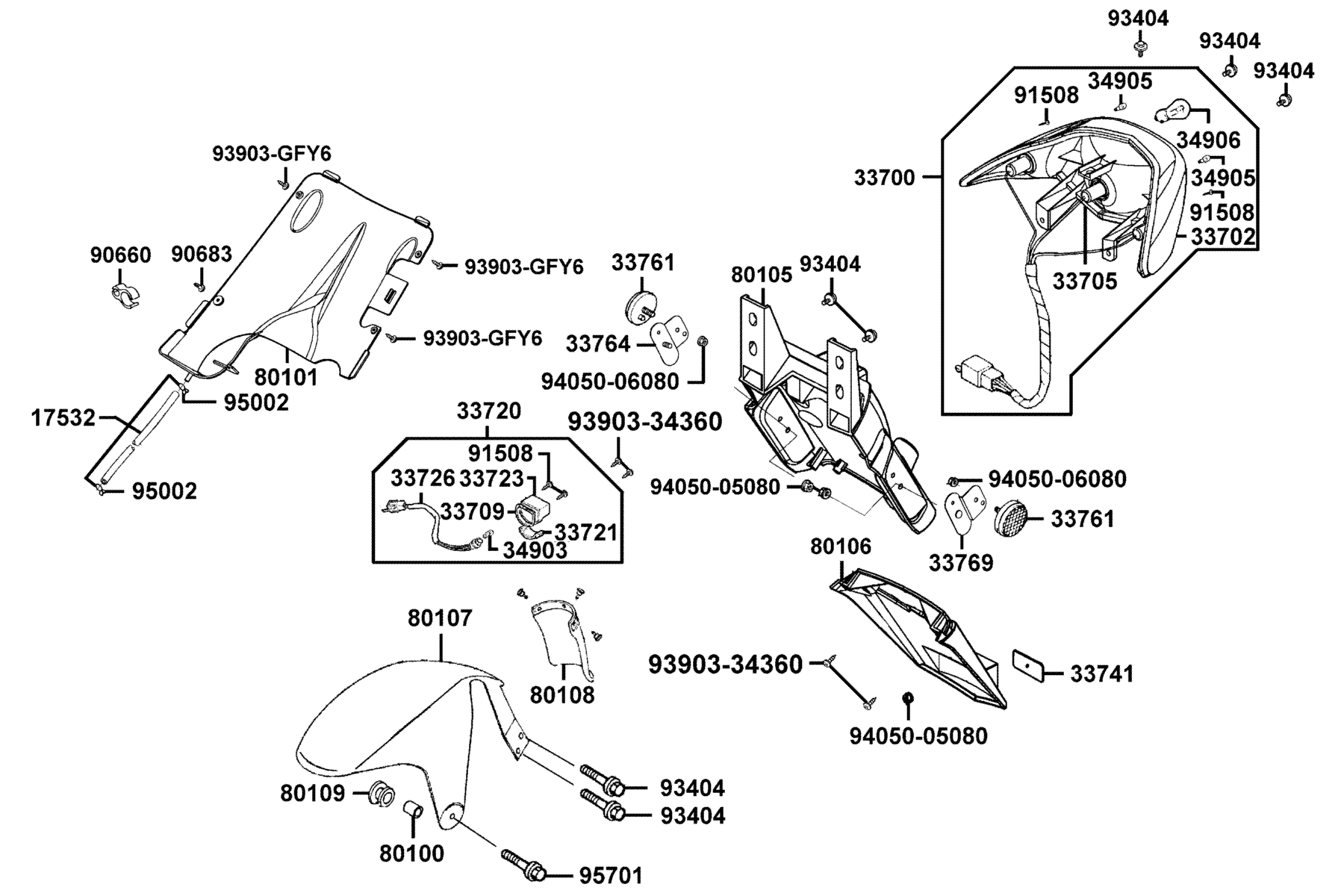 KYMCO SUPER 9 (2003-2004) Rear Light and Rear Fender parts diagram