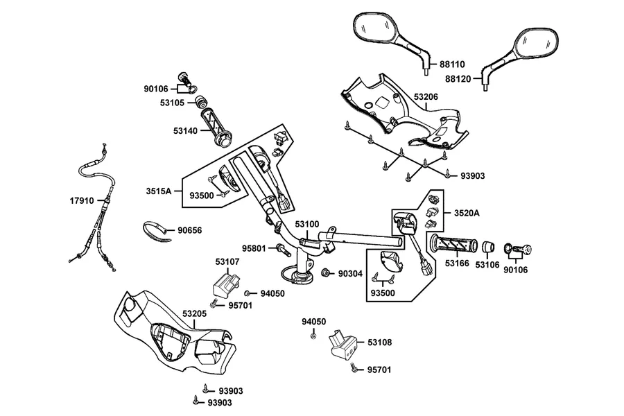 F03 Handle Steering and Handle Cover parts diagram