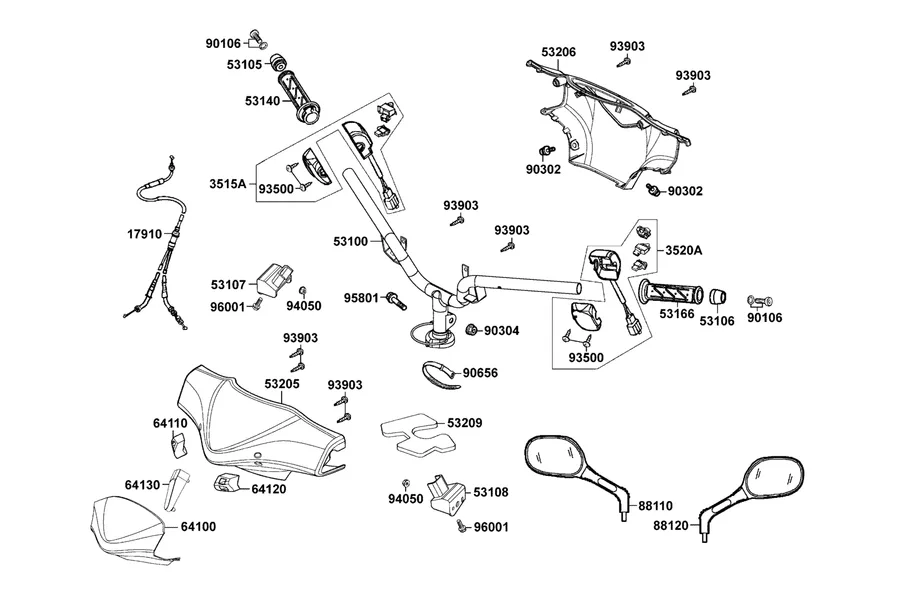 F03 Handle Steering and Handle Cover parts diagram