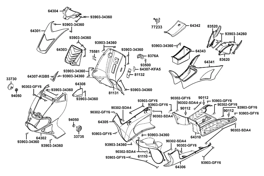 F05 Front Cover and Floor Panel parts diagram