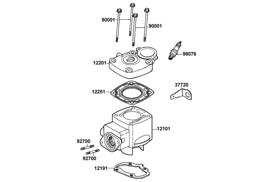 E02 Cylinder Head Cover and Cylinder Head parts diagram