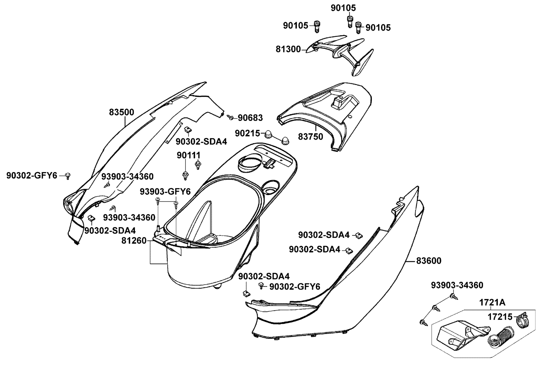 KYMCO SUPER 9 (2003-2004) Body Cover and Luggage Box parts diagram