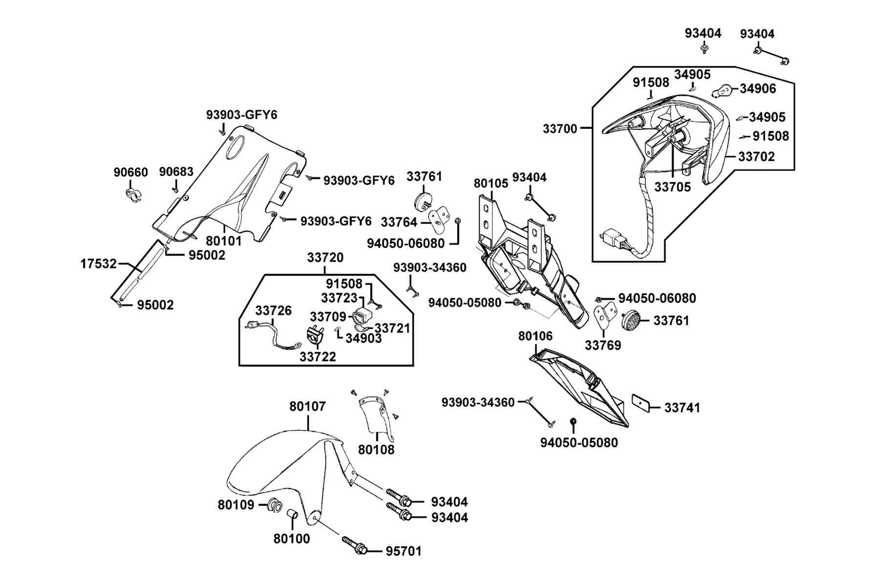 KYMCO SUPER 9S (2004-2006) Rear Light and Rear Fender parts diagram