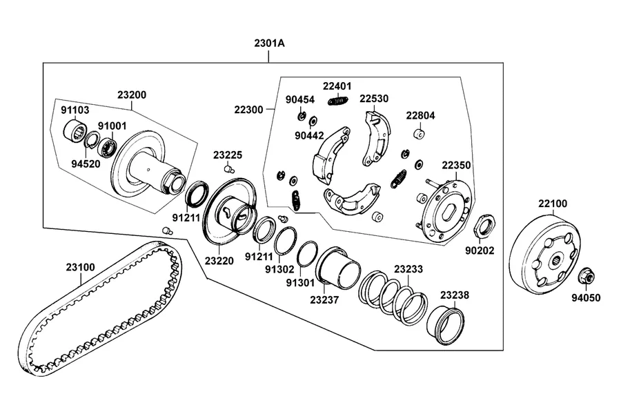 E07 Driven Pulley parts diagram