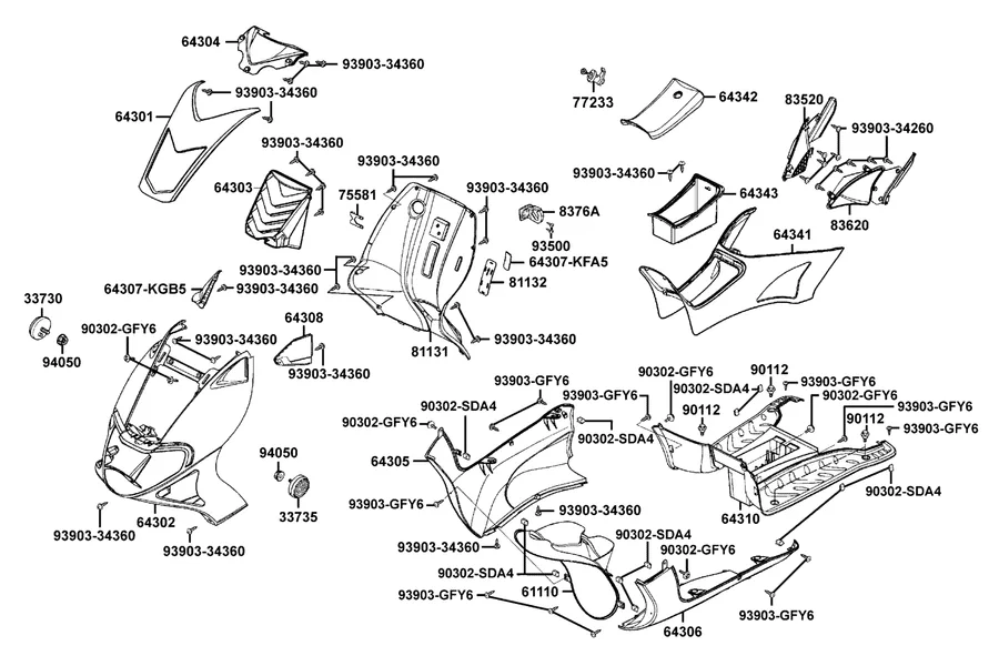 F05 Front Cover and Floor Panel parts diagram