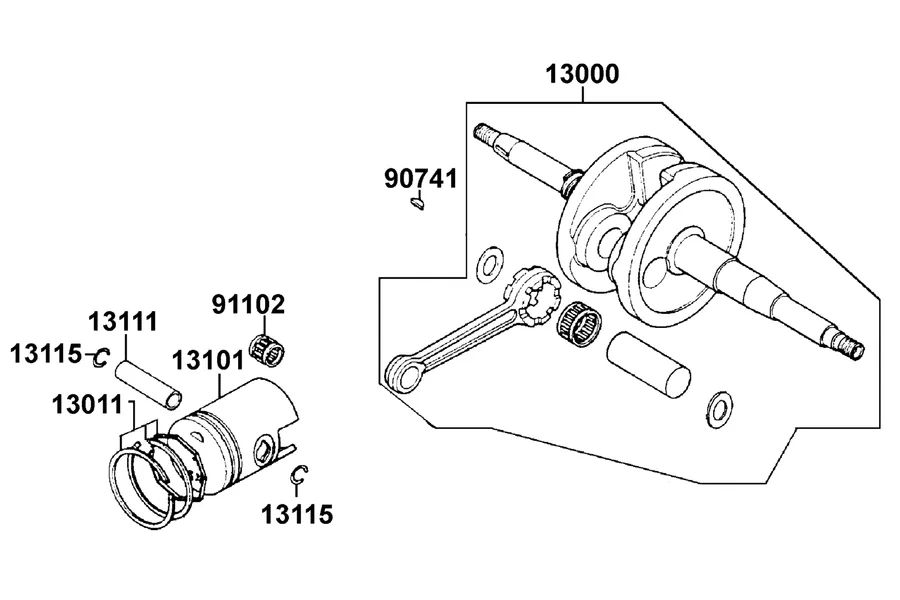 E10 Crankshaft and Piston parts diagram
