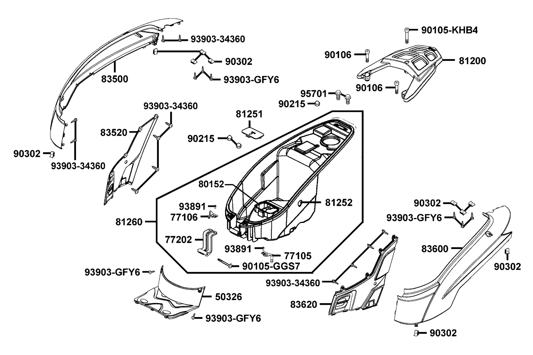 KYMCO PEOPLE S 50 4T (2007-2007) Body Cover and Luggage Box parts diagram