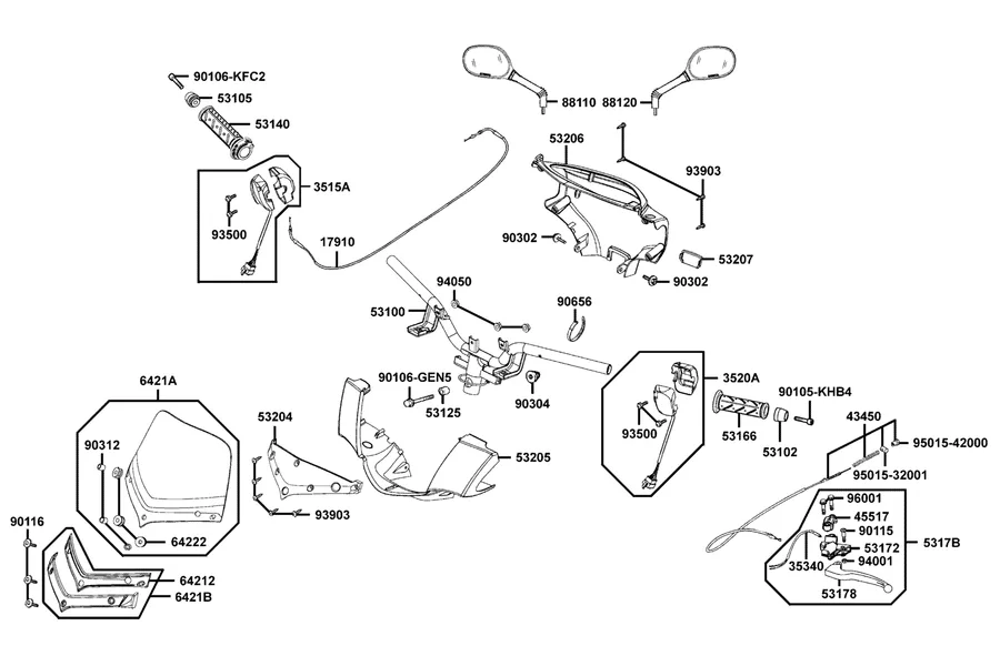 F03 Handle Steering and Handle Cover parts diagram