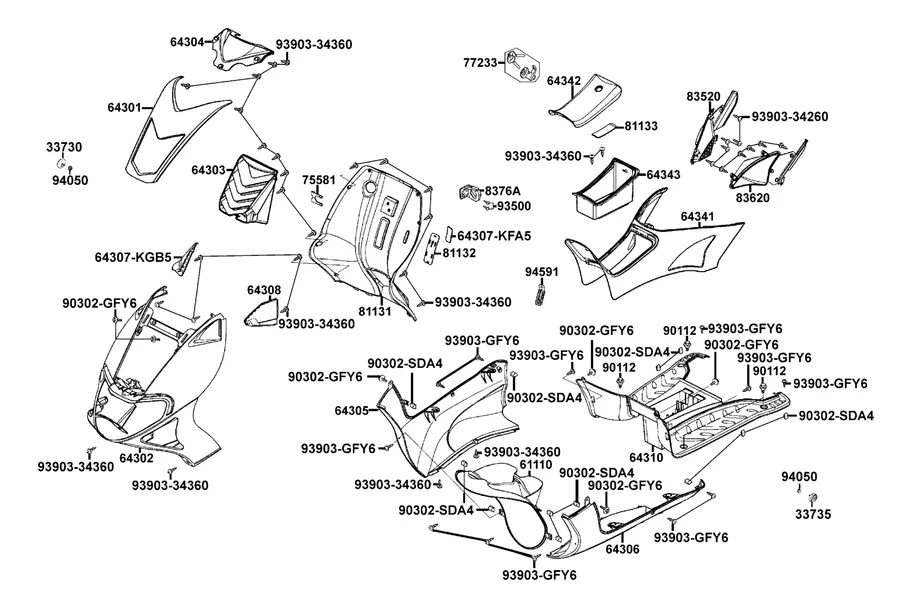 F05 Front Cover and Floor Panel parts diagram