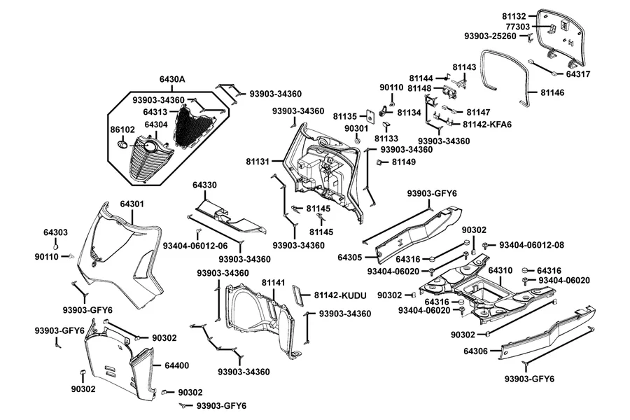 F05 Front Cover and Floor Panel parts diagram