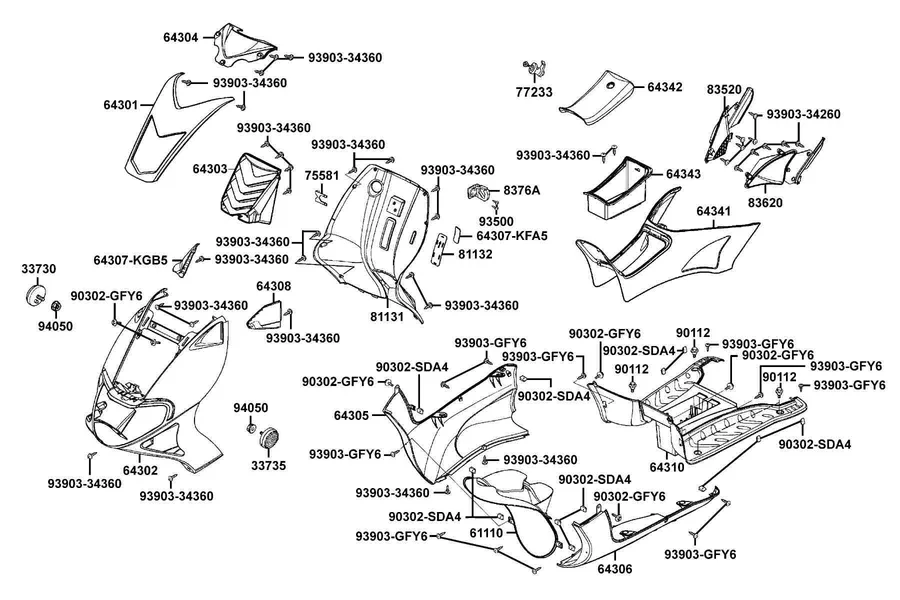F05 Front Cover and Floor Panel parts diagram