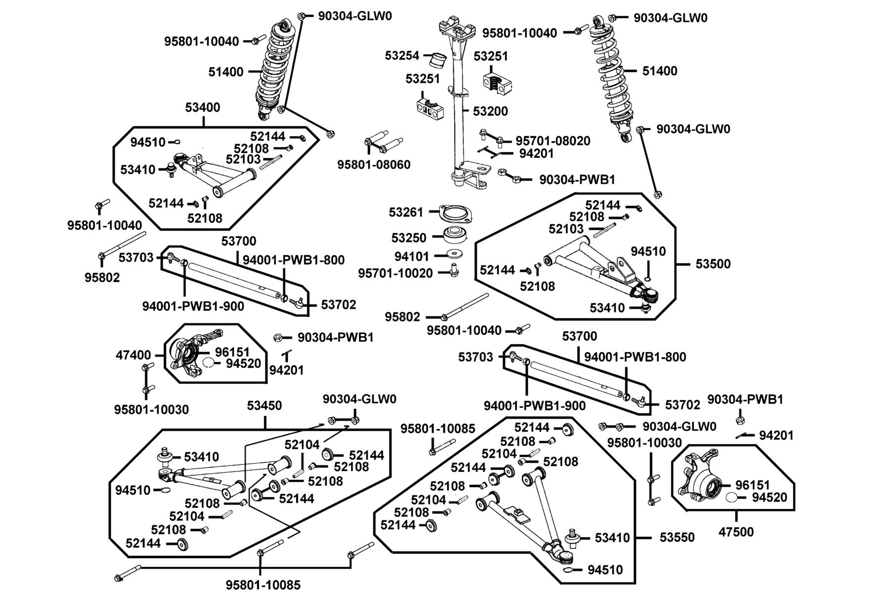 KYMCO MAXXER 375 OFF ROAD 2010- 2012 Post Steering parts diagram