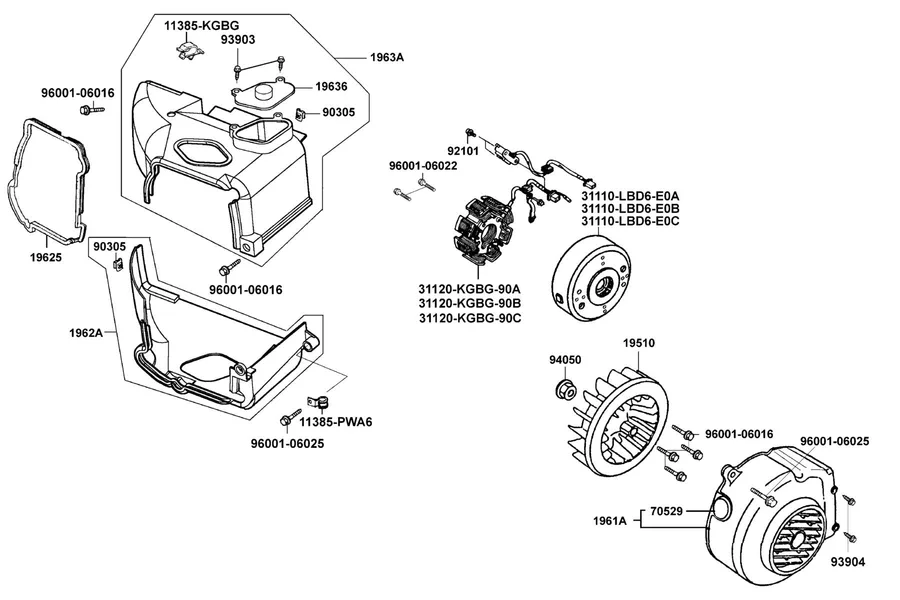 E07 Fan Cover and Generator parts diagram