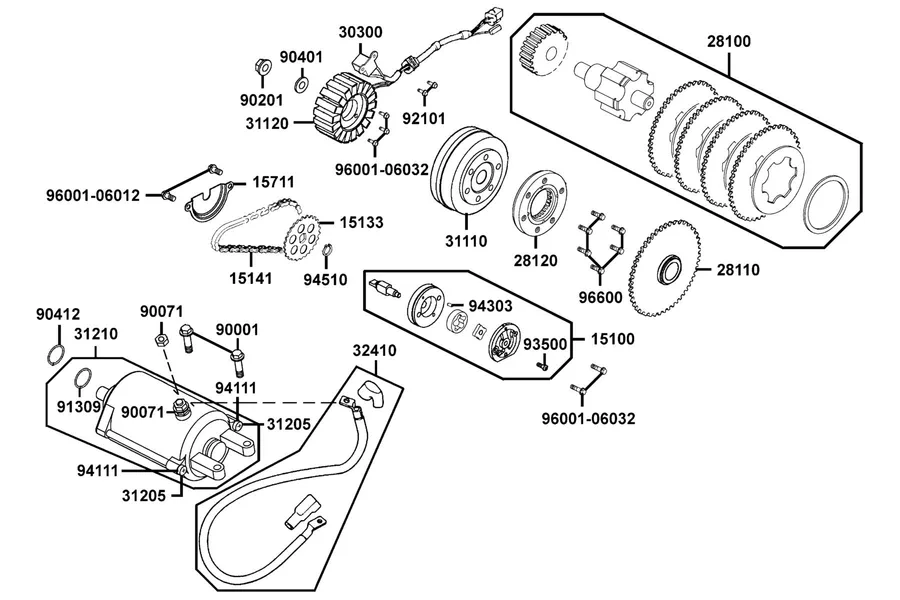 E06 Starting Motor and Generator parts diagram