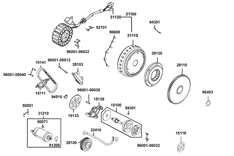 E06 Starting Motor and Generator parts diagram