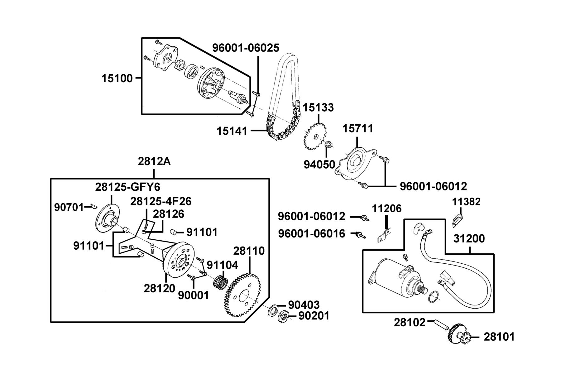 SUPER 8 150X(2020) Starting Motor ● Oil Pump parts diagram