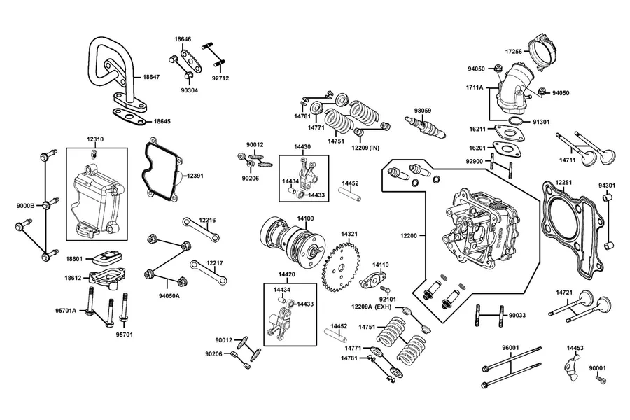 E02 Cylinder Head Cover and Cylinder Head parts diagram