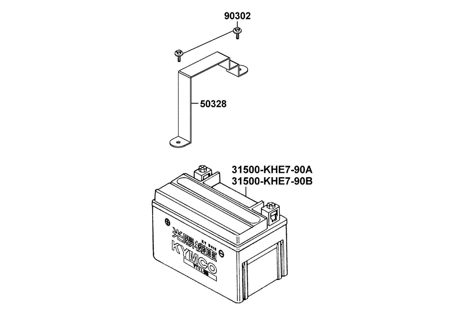 KYMCO Mongoose 250 (2004-2007) Battery parts diagram