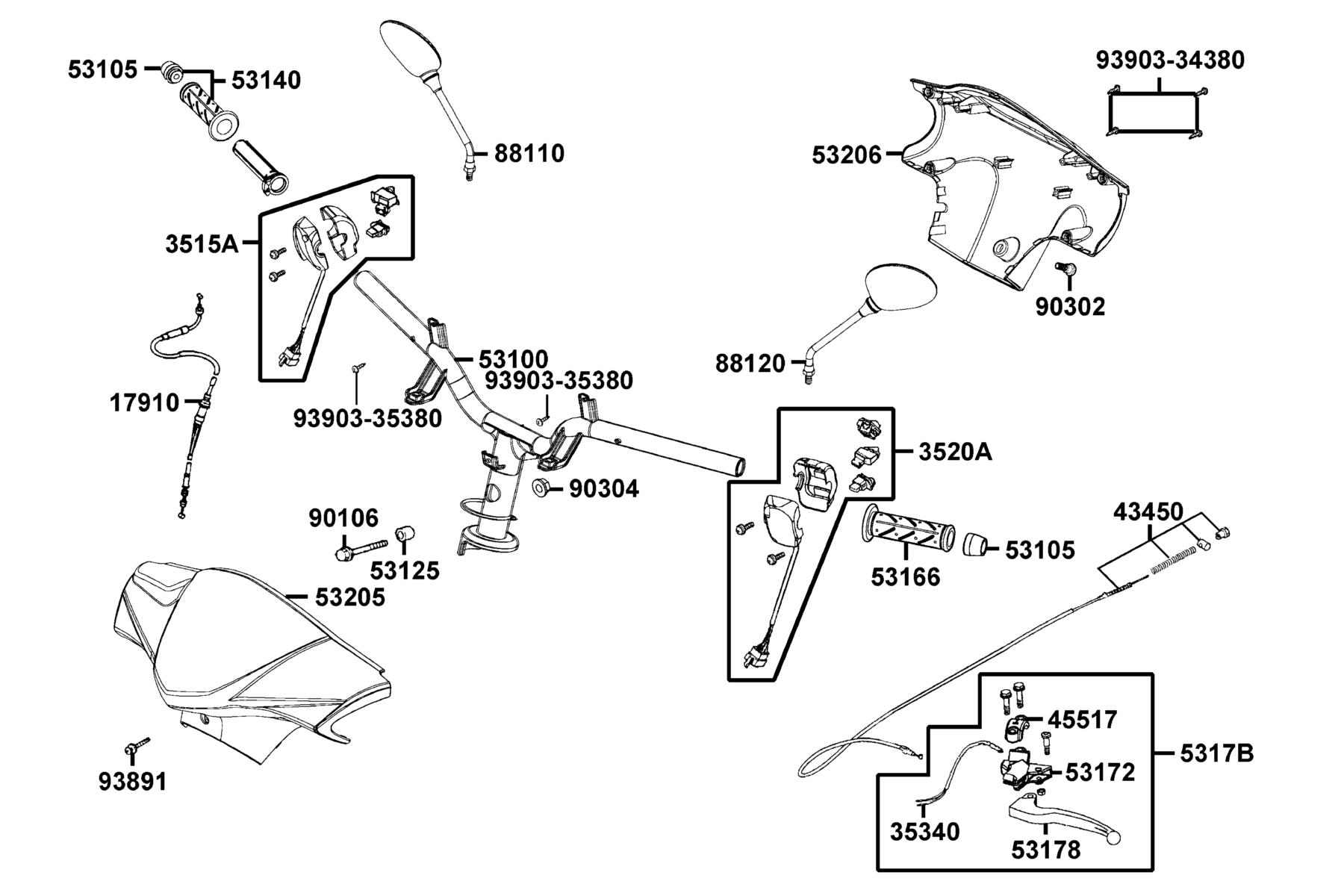 AGILITY 125(2021~) Handle Steering ● Handle Cover parts diagram
