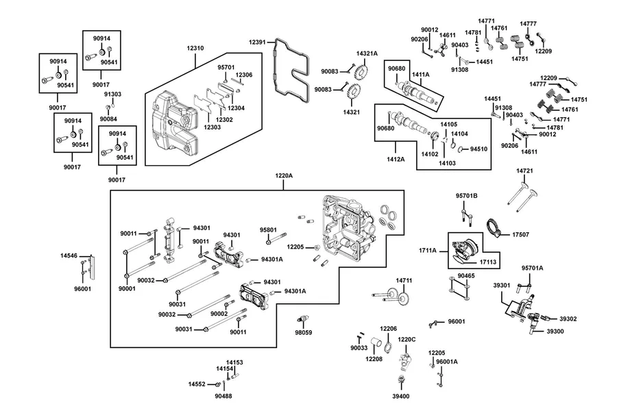 E02 Cylinder Head Cover and Cylinder Head parts diagram