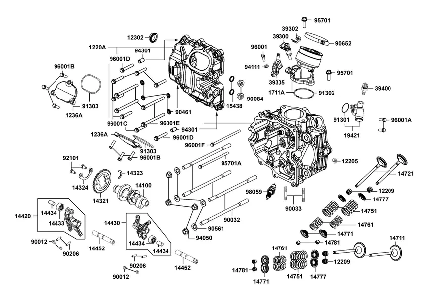 E02 Cylinder Head Cover and Cylinder Head parts diagram