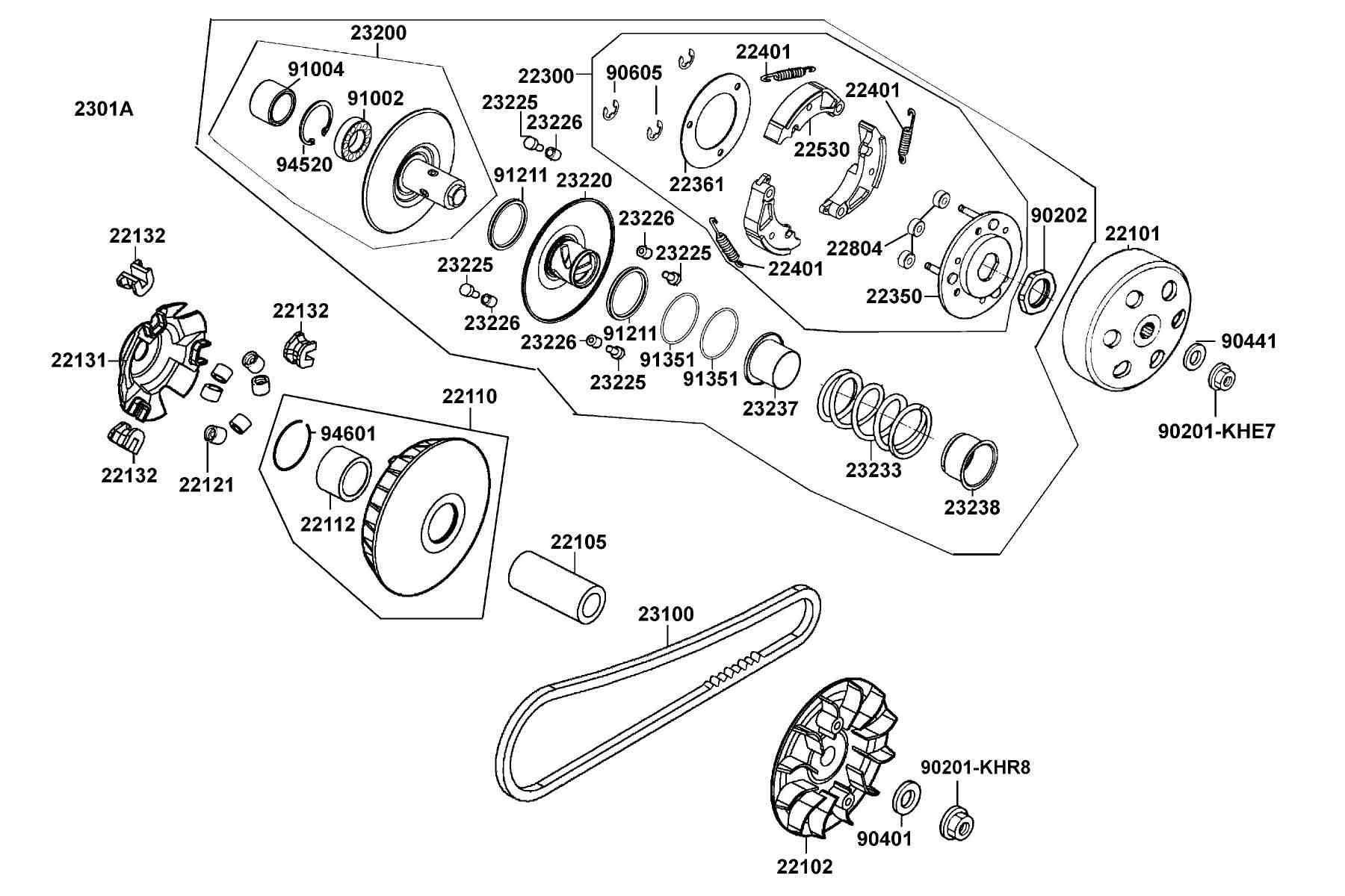 KYMCO People 250 (2004-2007) Transmission Pulley parts diagram
